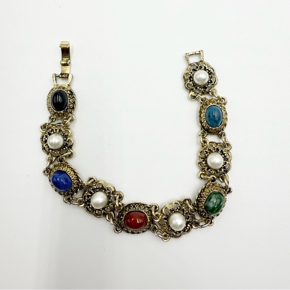 Vintage Faux Agate Gemstone Pearl Bracelet